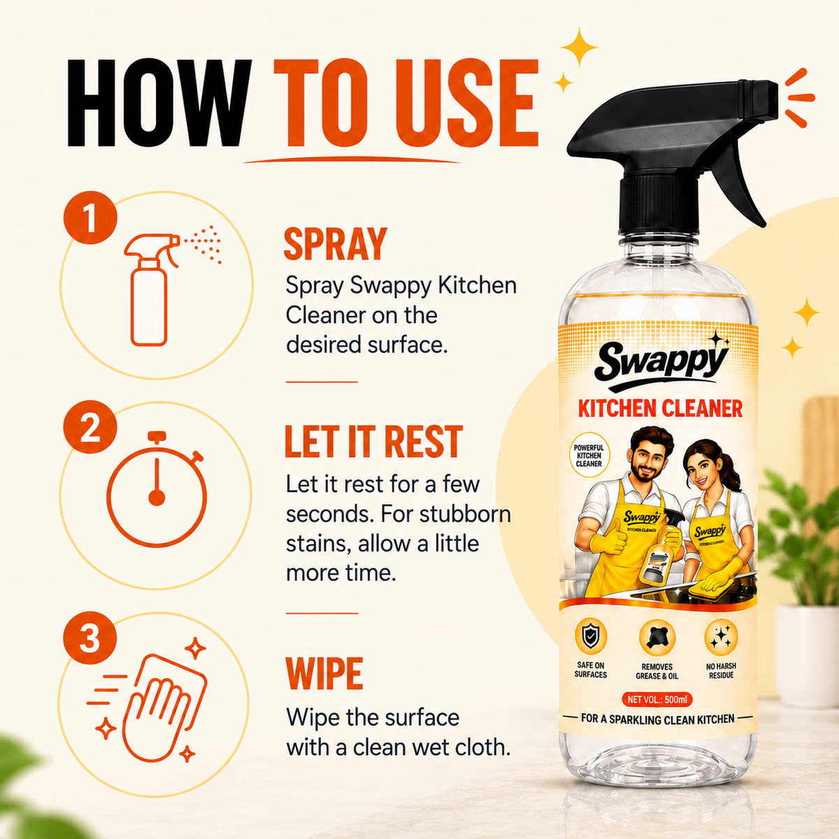 Swappy Kitchen Cleaner Spray – 500ml | Buy 1 Get 1 Free